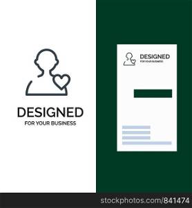 User, Love, Heart Grey Logo Design and Business Card Template