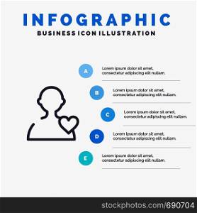 User, Love, Heart Line icon with 5 steps presentation infographics Background