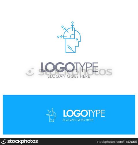 User, Man, Mind Programming, Art Blue outLine Logo with place for tagline