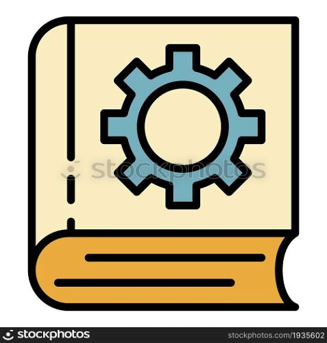 User manual book gear icon. Outline user manual book gear vector icon color flat isolated. User manual book gear icon color outline vector