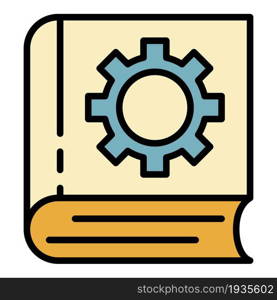 User manual book gear icon. Outline user manual book gear vector icon color flat isolated. User manual book gear icon color outline vector