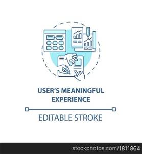 User meaningful experience concept icon. UX abstract idea thin line illustration. Interaction between user and product. User-centered design. Vector isolated outline color drawing. Editable stroke. User meaningful experience concept icon