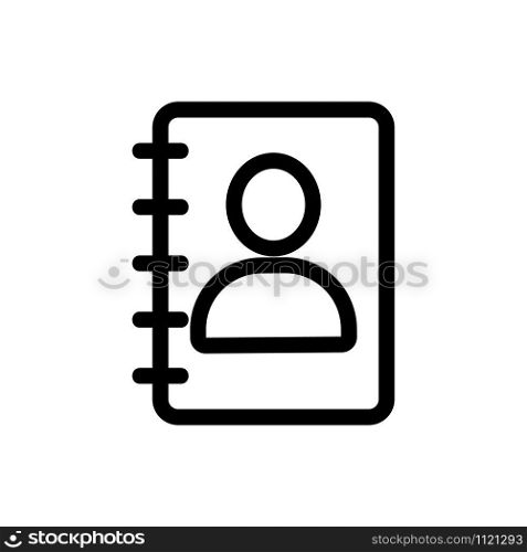 User notepad icon vector. A thin line sign. Isolated contour symbol illustration. User notepad icon vector. Isolated contour symbol illustration