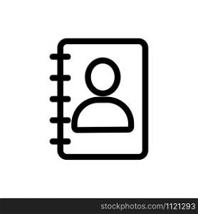 User notepad icon vector. A thin line sign. Isolated contour symbol illustration. User notepad icon vector. Isolated contour symbol illustration