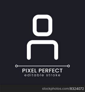 User pixel perfect white linear ui icon for dark theme. Social network. Personal information. Vector line pictogram. Isolated user interface symbol for night mode. Editable stroke. Poppins font used. User pixel perfect white linear ui icon for dark theme