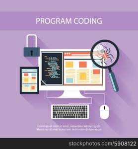 User programming coding in flat design stylish. Icons for application development or software app programming. Web, database, software development