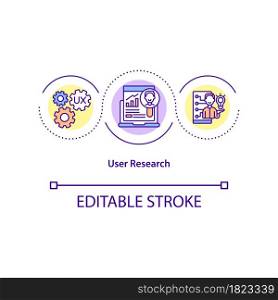 User research concept icon. Target users observation abstract idea thin line illustration. Understanding consumer behaviors and needs. Vector isolated outline color drawing. Editable stroke. User research concept icon