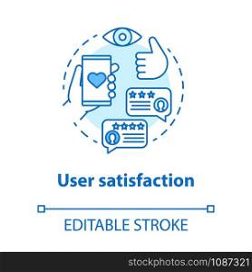 User satisfaction concept icon. App rating. Social media comments. Content sharing idea thin line illustration. Customers feedback. Vector isolated outline drawing. Editable stroke