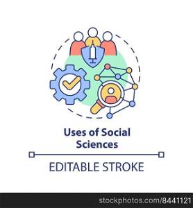 Uses of social sciences concept icon. Prevention measures. Pandemic preparedness abstract idea thin line illustration. Isolated outline drawing. Editable stroke. Arial, Myriad Pro-Bold fonts used. Uses of social sciences concept icon
