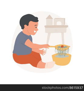 Using a strainer isolated cartoon vector illustration. Toddler using a dropper, strain water to get object, sensory activity, practical life, montessori education method vector cartoon.. Using a strainer isolated cartoon vector illustration.