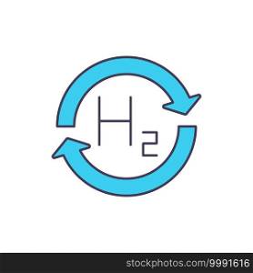 Using electrical to separate hydrogen from oxygen in water blue RGB color icon. Electricity obtaining from renewable sources. No carbon dioxide in atmosphere. Isolated vector illustration. Using electrical to separate hydrogen from oxygen in water blue RGB color icon