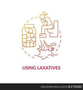 Using laxatives red gradient concept icon. Stool mobility increasing pills. Purgative abstract idea thin line illustration. Isolated outline drawing. Roboto-Medium, Myriad Pro-Bold fonts used. Using laxatives red gradient concept icon