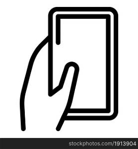 Using mobile icon outline vector. Phone device. Hand touch. Using mobile icon outline vector. Phone device