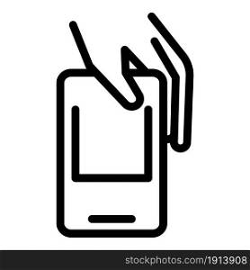 Using mobile phone icon outline vector. Hand touch. Smart device. Using mobile phone icon outline vector. Hand touch