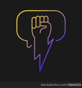 Using strong arguments vector icon for dark theme. Use solid argumentation during discussion. Convince opponent. Thin line color symbol. Modern style pictogram. Vector isolated outline drawing. Using strong arguments vector icon for dark theme