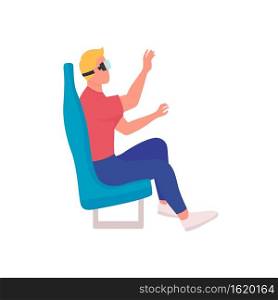 Using virtual reality devices flat color vector faceless character. Visiting modern cinema. Visiting space using modern technologies isolated cartoon illustration for web graphic design and animation. Using virtual reality devices flat color vector faceless character