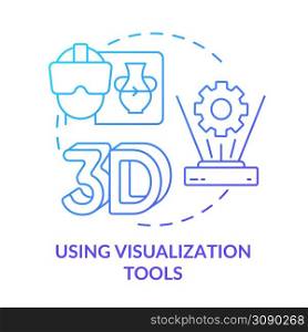 Using visualization tools blue gradient concept icon. Augmented reality. Tech macro trends abstract idea thin line illustration. Isolated outline drawing. Myriad Pro-Bold font used. Using visualization tools blue gradient concept icon