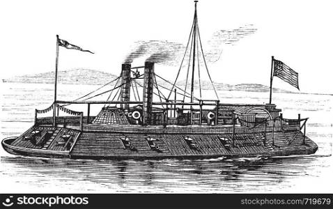 USS Baron DeKalb, vintage engraved illustration. Trousset encyclopedia (1886 - 1891).