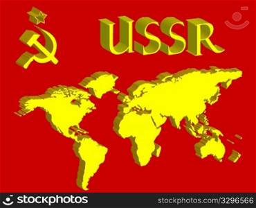 ussr symbol and world map, abstract vector art illustration