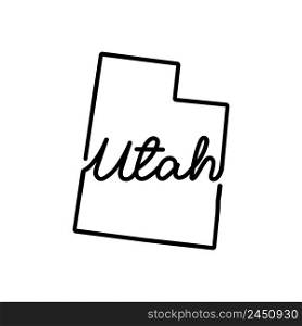 Utah US state outline map with the handwritten state name. Continuous line drawing of patriotic home sign. A love for a small homeland. T-shirt print idea. Vector illustration.. Utah US state outline map with the handwritten state name. Continuous line drawing of patriotic home sign