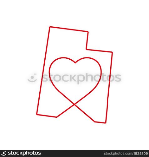 Utah US state red outline map with the handwritten heart shape. Continuous line drawing of patriotic home sign. A love for a small homeland. T-shirt print idea. Vector illustration.. Utah US state red outline map with the handwritten heart shape. Vector illustration