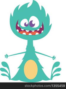 ute cartoon horned and fluffy monster smiling. Halloween vector illustration