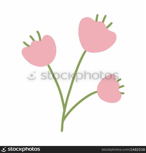  ute twig with flower. Doodle illustration. Handdrawn drawing. Blossom isolated on white background.