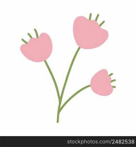  ute twig with flower. Doodle illustration. Handdrawn drawing. Blossom isolated on white background.