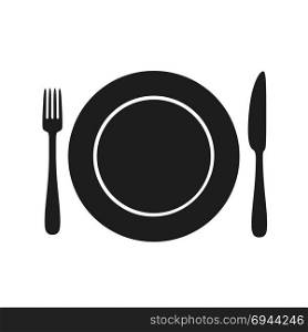 Utensil black silhouette. Utensil black silhouette of plate, knife, fork