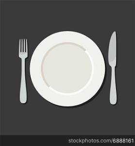 Utensil in flat style. Utensil in flat style. Illustration with plate, knife, fork