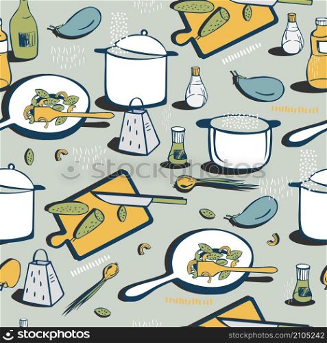 Utensils for cooking. Cooking. Vector seamless pattern.. Vector background.