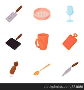 Utensils for eating icons set. Cartoon illustration of 9 utensils for eating vector icons for web. Utensils for eating icons set, cartoon style