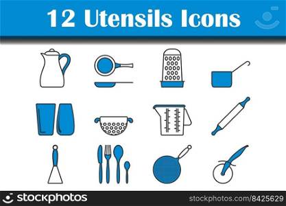 Utensils Icon Set. Editable Bold Outline With Color Fill Design. Vector Illustration.