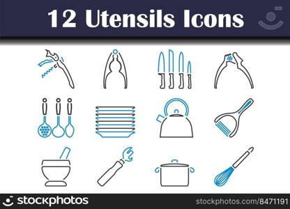 Utensils Icon Set. Editable Bold Outline With Color Fill Design. Vector Illustration.