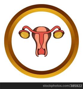 Uterus and ovaries vector icon in golden circle, cartoon style isolated on white background. Uterus and ovaries vector icon, cartoon style