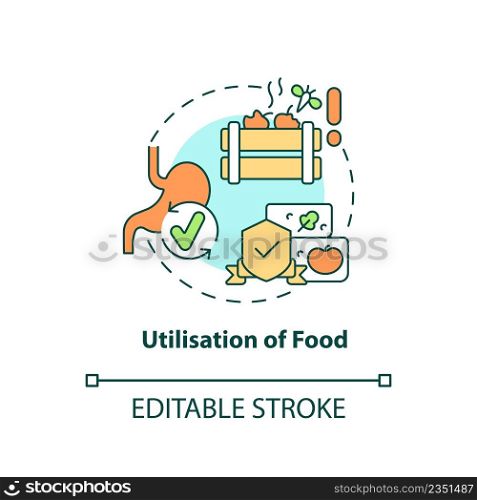 Utilisation of food concept icon. Food security basic definitions abstract idea thin line illustration. Isolated outline drawing. Editable stroke. Arial, Myriad Pro-Bold fonts used. Utilisation of food concept icon