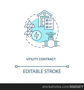 Utility contract concept icon. Common commercial contracts types. Agreement for goods or service buying idea thin line illustration. Vector isolated outline RGB color drawing. Editable stroke. Utility contract concept icon