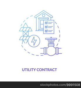 Utility contract concept icon. Common commercial contracts types. Agreement for providing goods or service to customers idea thin line illustration. Vector isolated outline RGB color drawing. Utility contract concept icon