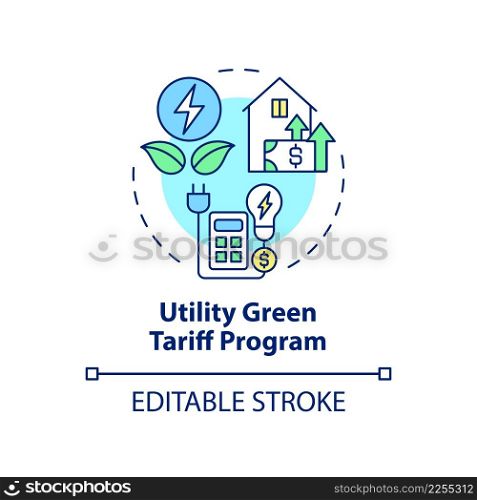 Utility Green Tariff program concept icon. Sustainable energy sell. Type of PPA abstract idea thin line illustration. Isolated outline drawing. Editable stroke. Arial, Myriad Pro-Bold fonts used. Utility Green Tariff program concept icon