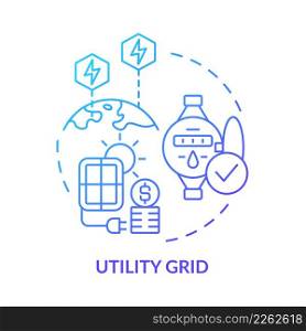 Utility grid blue gradient concept icon. Solar energy technology. Power purchase agreements abstract idea thin line illustration. Isolated outline drawing. Myriad Pro-Bold fonts used. Utility grid blue gradient concept icon