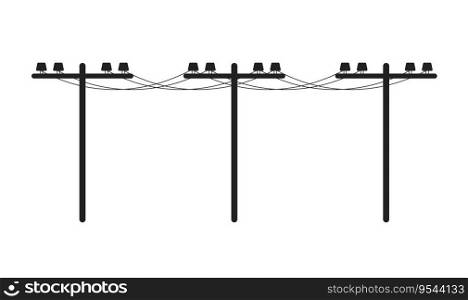 Utility poles monochrome flat vector object. Electrical wire. Transmit electrical power. Editable black and white thin line icon. Simple cartoon clip art spot illustration for web graphic design. Utility poles monochrome flat vector object