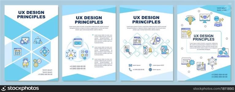 UX design principles brochure template. Create attractive interface. Flyer, booklet, leaflet print, cover design with linear icons. Vector layouts for presentation, annual reports, advertisement pages. UX design principles brochure template