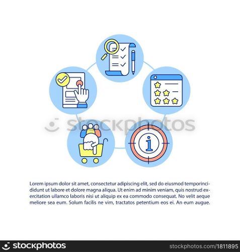 UX design principles concept line icons with text. PPT page vector template with copy space. Brochure, magazine, newsletter design element. Meeting user expectations linear illustrations on white. UX design principles concept line icons with text