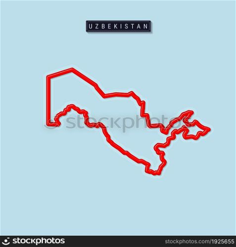 Uzbekistan bold outline map. Glossy red border with soft shadow. Country name plate. Vector illustration.. Uzbekistan bold outline map. Vector illustration