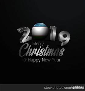 Uzbekistan Flag 2019 Merry Christmas Typography. New Year Abstract Celebration background