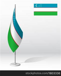 uzbekistan flag on flagpole for registration of solemn event, meeting foreign guests. National independence day of uzbekistan. Realistic 3D vector on white