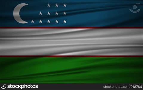 Uzbekistan flag vector. Vector flag of Uzbekistan blowig in the wind. EPS 10.