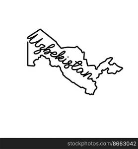Uzbekistan outline map with the handwritten country name. Continuous line drawing of patriotic home sign. A love for a small homeland. T-shirt print idea. Vector illustration.. Uzbekistan outline map with the handwritten country name. Continuous line drawing of patriotic home sign