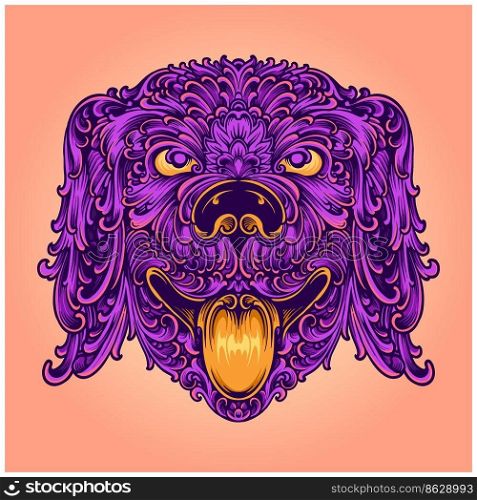V∫a≥luxury dog head ornament illustration vector illustrations for your work logo, merchandise t-shirt, stickers and label designs, poster, greeting cards advertising busi≠ss company or brands