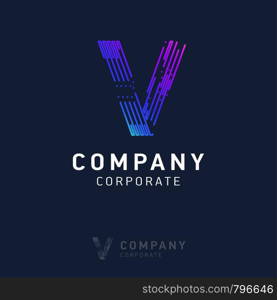 V company logo design with visiting card vector